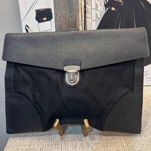 Prada Push Lock Portfolio Pouch in Saffiano Leather & Tessuto Nylon